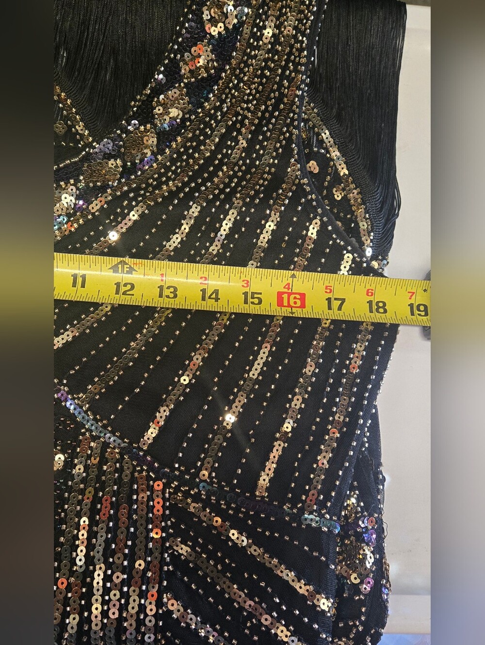Black Sequin-Beaded Midi Dress with Multicolor Embellishments - Picture 4 of 6